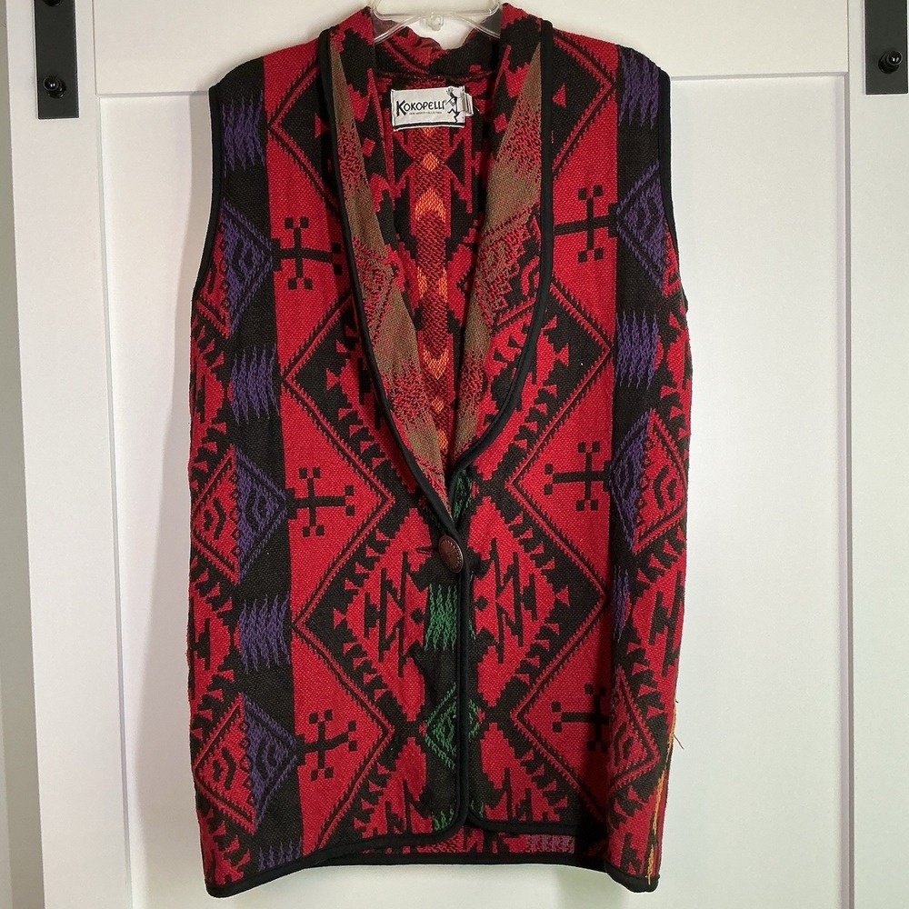 Vintage Kokopelli‎ Southwest Boho Style Vest Size Medium Tribal Colors Western